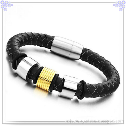 Leather Jewelry Stainless Steel Jewelry Leather Bracelet (HR6114)